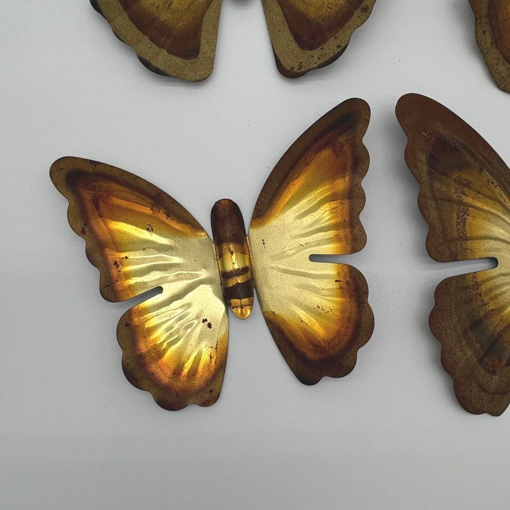 Vintage Metal Butterfly Wall Art Set Mid Century Modern Brass Copper Decor MCM